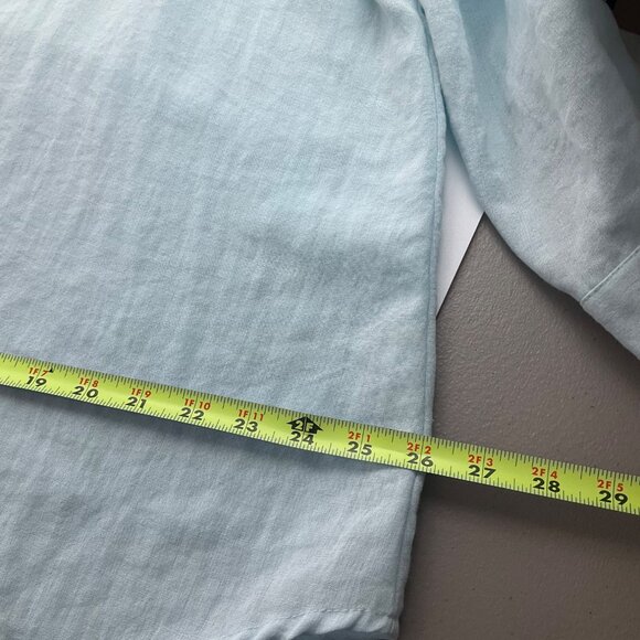 Fridaze XL Linen Aqua Light Blue Button Tunic Shirt 3/4 Sleeves Minimalist Coast - Picture 8 of 13